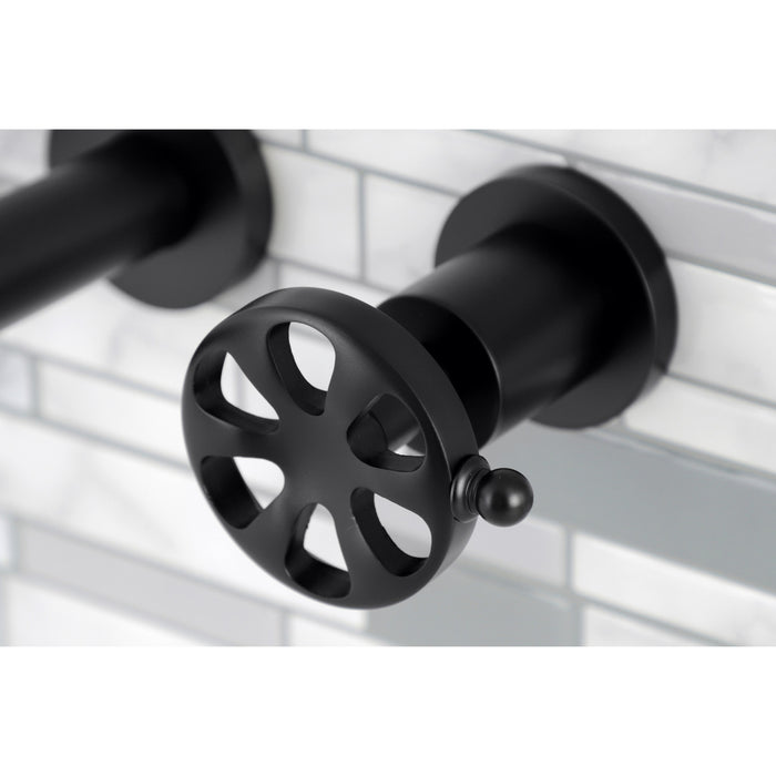 Kingston Sona KS8120RX - Belknap Double-Handle 3-Hole Wall Mount Bathroom Faucet, Matte Black