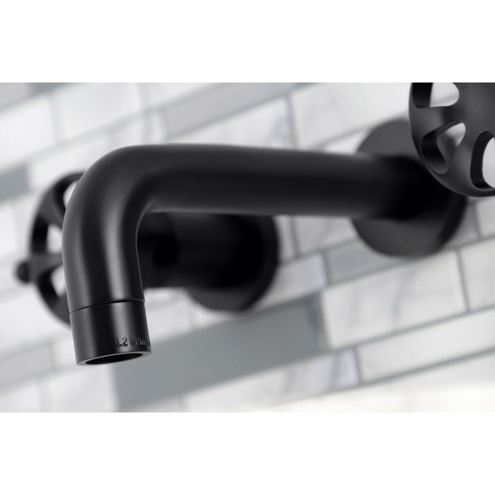 Kingston Sona KS8120RX - Belknap Double-Handle 3-Hole Wall Mount Bathroom Faucet, Matte Black