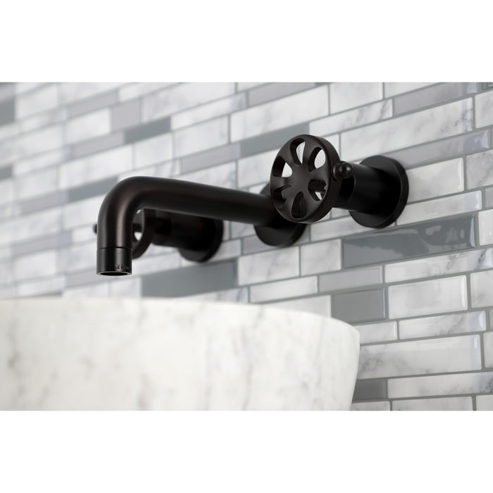 Kingston Sona KS8120RX - Belknap Double-Handle 3-Hole Wall Mount Bathroom Faucet, Matte Black