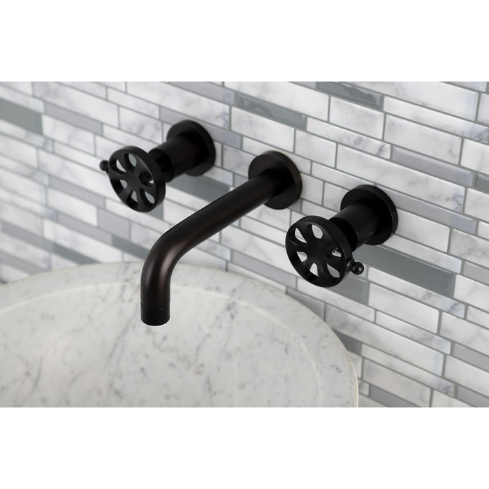 Kingston Sona KS8120RX - Belknap Double-Handle 3-Hole Wall Mount Bathroom Faucet, Matte Black