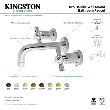 Kingston Sona KS8120ZX - Millennium Double-Handle 3-Hole Wall Mount Ba
