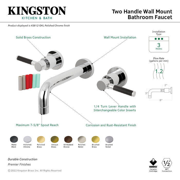 Kingston Sona KS8121DKL - Kaiser Double-Handle 3-Hole Wall Mount Bathroom Faucet, Polished Chrome