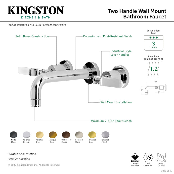 Whitaker KS8121KL Two-Handle 3-Hole Wall Mount Bathroom Faucet, Polished Chrome