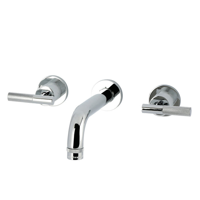 Kingston Sona KS8121KNL - Convergent Double-Handle 3-Hole Wall Mount Bathroom Faucet with Knurled Handle, Polished Chrome