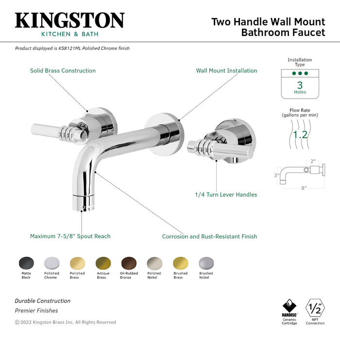 Kingston Sona KS8121ML - Milano Double-Handle 3-Hole Wall Mount Bathroom Faucet, Polished Chrome