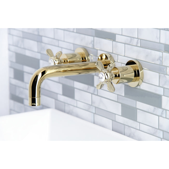 Kingston Sona KS8122BEX - Essex Double-Handle 3-Hole Wall Mount Bathroom Faucet, Polished Brass