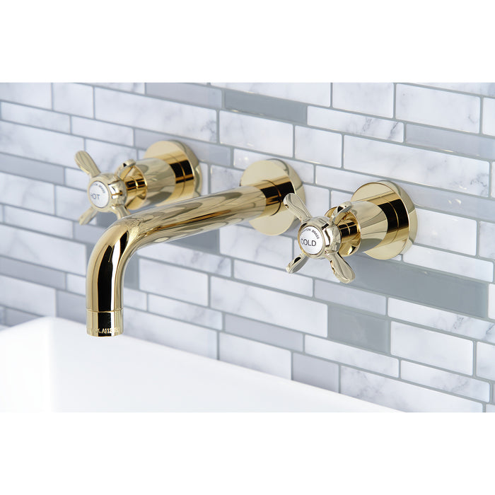 Kingston Sona KS8122BEX - Essex Double-Handle 3-Hole Wall Mount Bathroom Faucet, Polished Brass