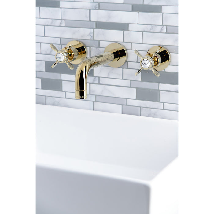 Kingston Sona KS8122BEX - Essex Double-Handle 3-Hole Wall Mount Bathroom Faucet, Polished Brass