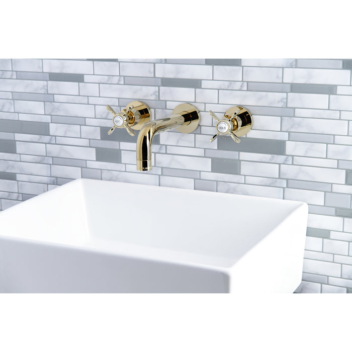 Kingston Sona KS8122BEX - Essex Double-Handle 3-Hole Wall Mount Bathroom Faucet, Polished Brass