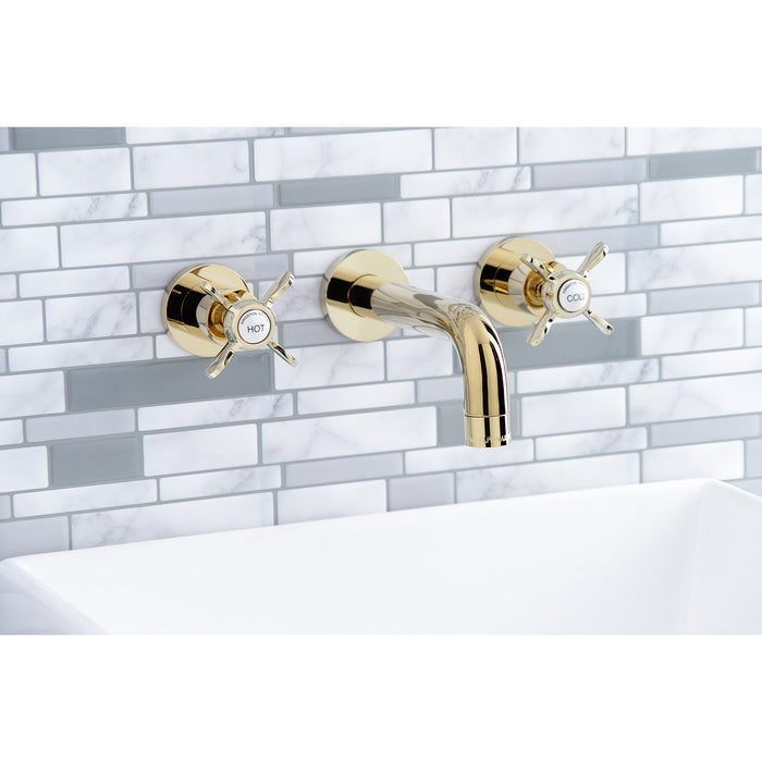 Kingston Sona KS8122BEX - Essex Double-Handle 3-Hole Wall Mount Bathroom Faucet, Polished Brass