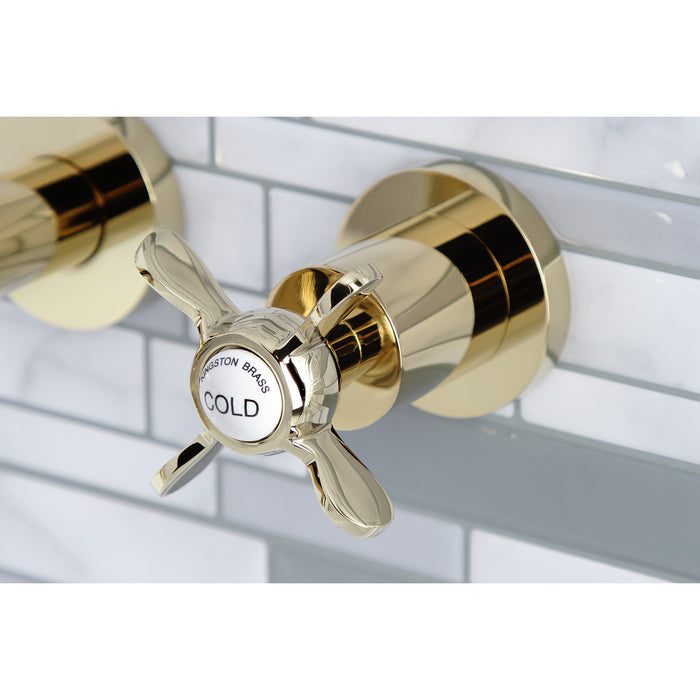 Kingston Sona KS8122BEX - Essex Double-Handle 3-Hole Wall Mount Bathroom Faucet, Polished Brass