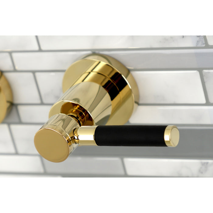 Kingston Sona KS8122DKL - Kaiser Double-Handle 3-Hole Wall Mount Bathroom Faucet, Polished Brass