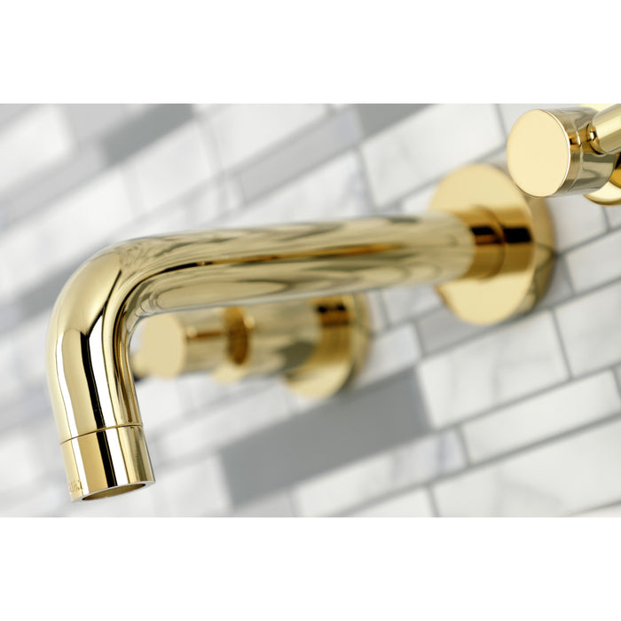 Kingston Sona KS8122DKL - Kaiser Double-Handle 3-Hole Wall Mount Bathroom Faucet, Polished Brass