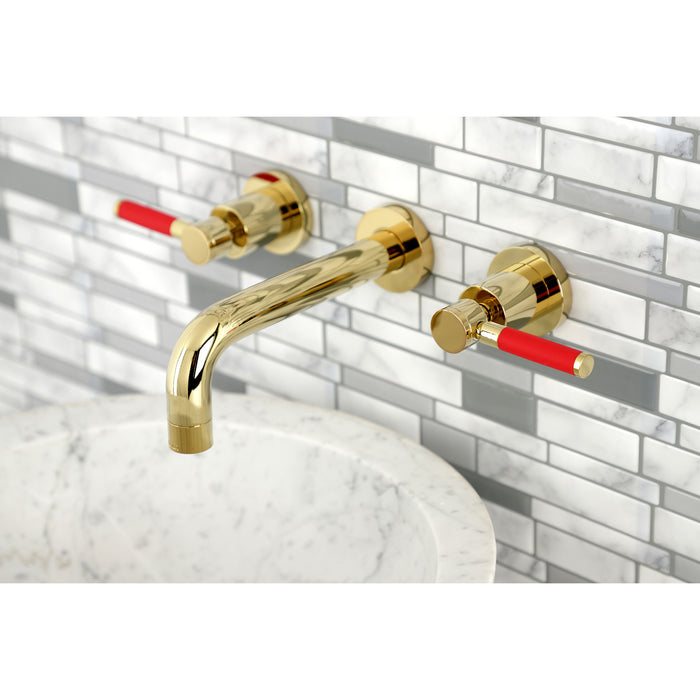 Kingston Sona KS8122DKL - Kaiser Double-Handle 3-Hole Wall Mount Bathroom Faucet, Polished Brass