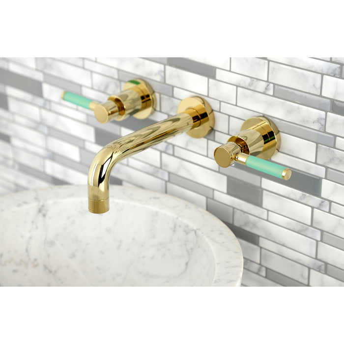 Kingston Sona KS8122DKL - Kaiser Double-Handle 3-Hole Wall Mount Bathroom Faucet, Polished Brass