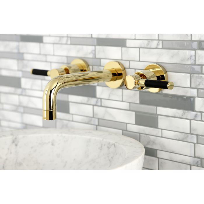Kingston Sona KS8122DKL - Kaiser Double-Handle 3-Hole Wall Mount Bathroom Faucet, Polished Brass