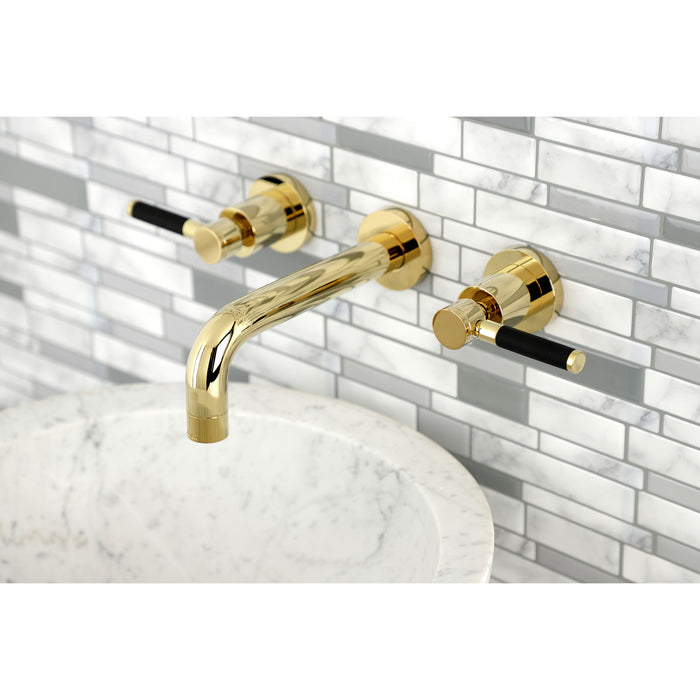 Kingston Sona KS8122DKL - Kaiser Double-Handle 3-Hole Wall Mount Bathroom Faucet, Polished Brass