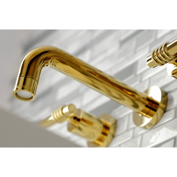 Kingston Sona KS8122ML - Milano Double-Handle 3-Hole Wall Mount Bathroom Faucet, Polished Brass