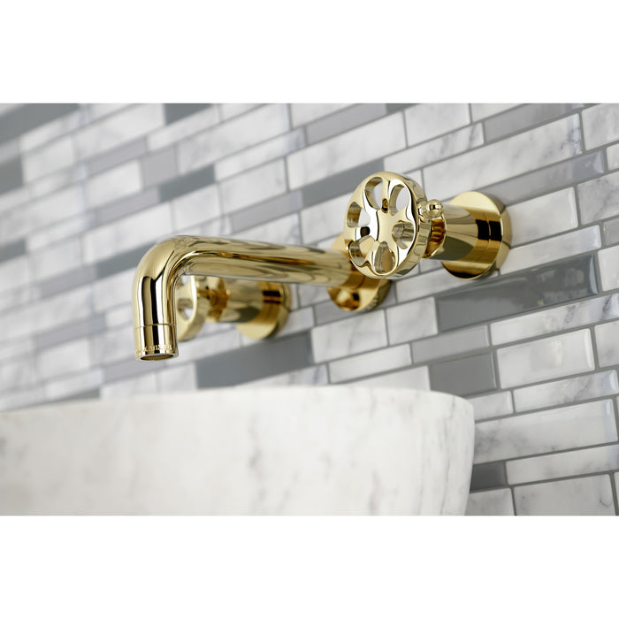 Kingston Sona KS8122RX - Belknap Double-Handle 3-Hole Wall Mount Bathroom Faucet, Polished Brass