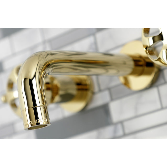 Kingston Sona KS8122RX - Belknap Double-Handle 3-Hole Wall Mount Bathroom Faucet, Polished Brass