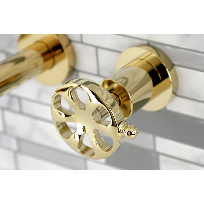 Kingston Sona KS8122RX - Belknap Double-Handle 3-Hole Wall Mount Bathroom Faucet, Polished Brass