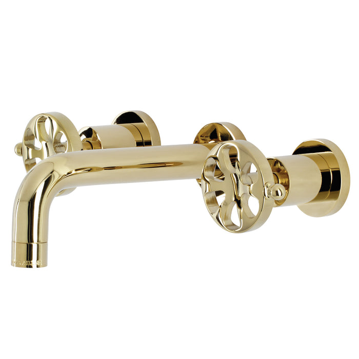 Kingston Sona KS8122RX - Belknap Double-Handle 3-Hole Wall Mount Bathroom Faucet, Polished Brass