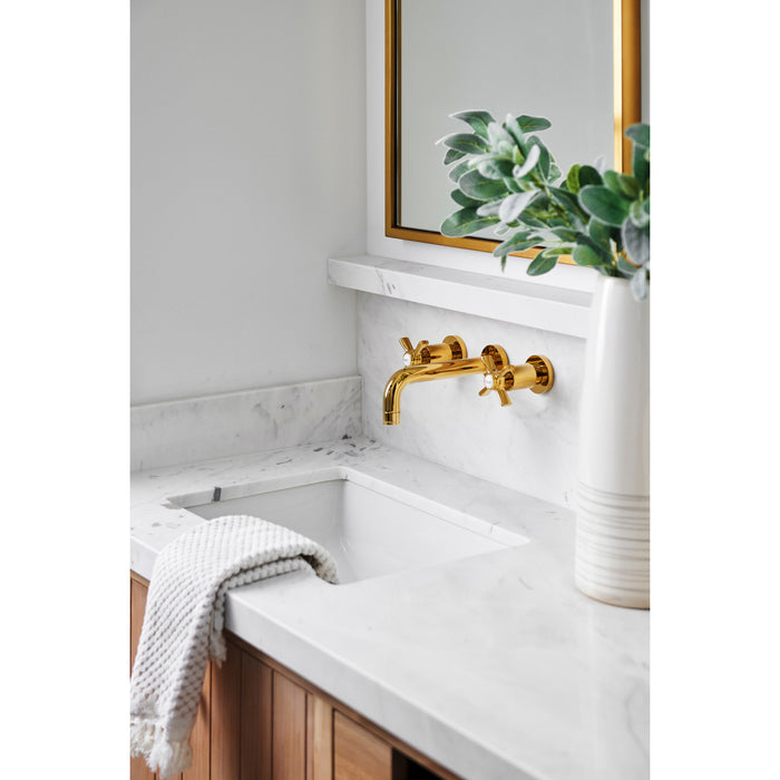 Kingston Sona KS8122ZX - Millennium Double-Handle 3-Hole Wall Mount Bathroom Faucet, Polished Brass