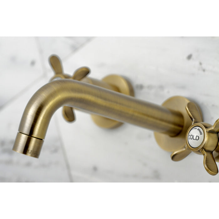 Kingston Sona KS8123BEX - Essex Double-Handle 3-Hole Wall Mount Bathroom Faucet, Antique Brass