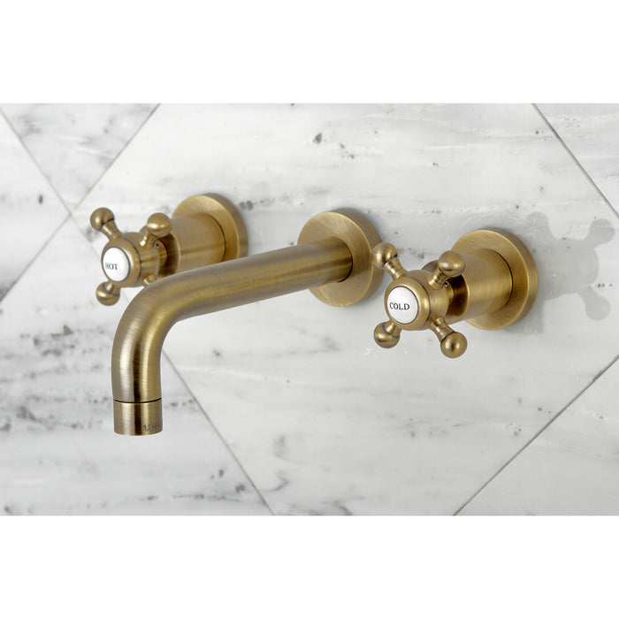 Kingston Sona KS8123BX - Metropolitan Double-Handle 3-Hole Wall Mount Bathroom Faucet, Antique Brass