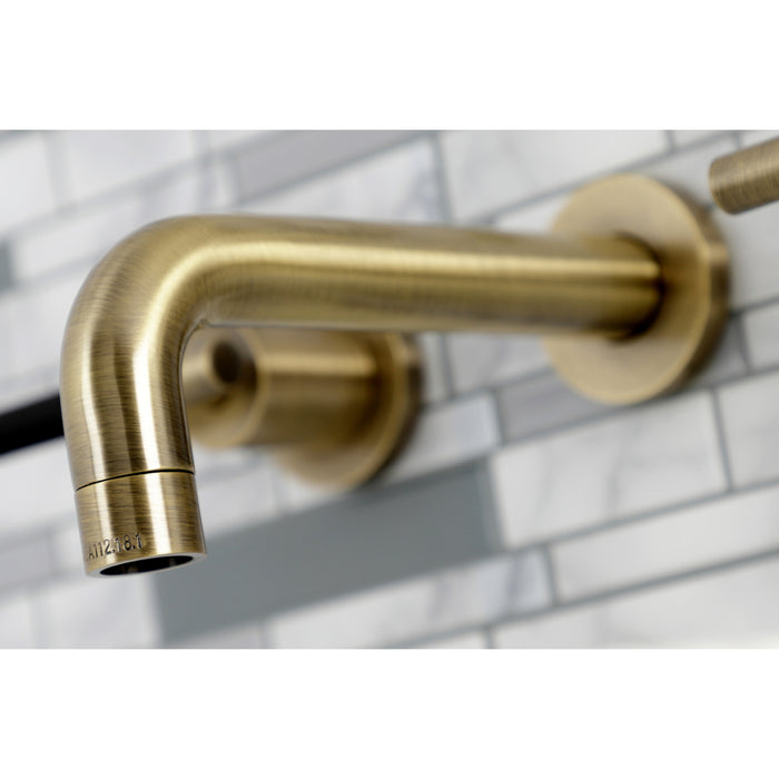 Kingston Sona KS8123CKL - Kaiser Double-Handle 3-Hole Wall Mount Bathroom Faucet, Antique Brass