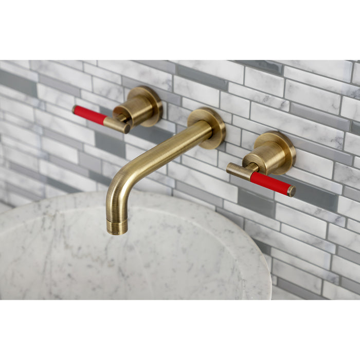 Kingston Sona KS8123CKL - Kaiser Double-Handle 3-Hole Wall Mount Bathroom Faucet, Antique Brass