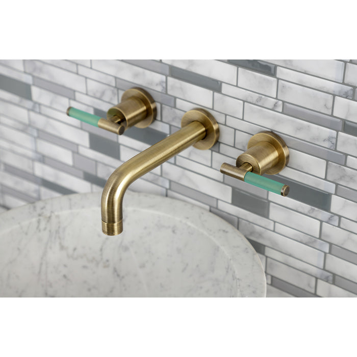 Kingston Sona KS8123CKL - Kaiser Double-Handle 3-Hole Wall Mount Bathroom Faucet, Antique Brass