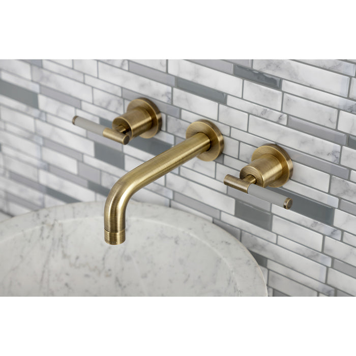 Kingston Sona KS8123CKL - Kaiser Double-Handle 3-Hole Wall Mount Bathroom Faucet, Antique Brass