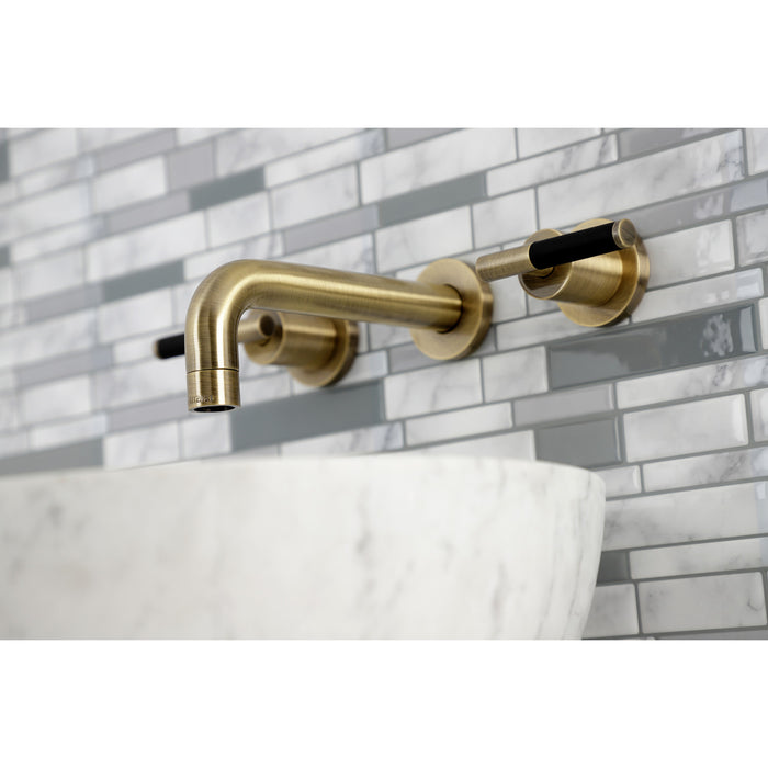 Kingston Sona KS8123CKL - Kaiser Double-Handle 3-Hole Wall Mount Bathroom Faucet, Antique Brass