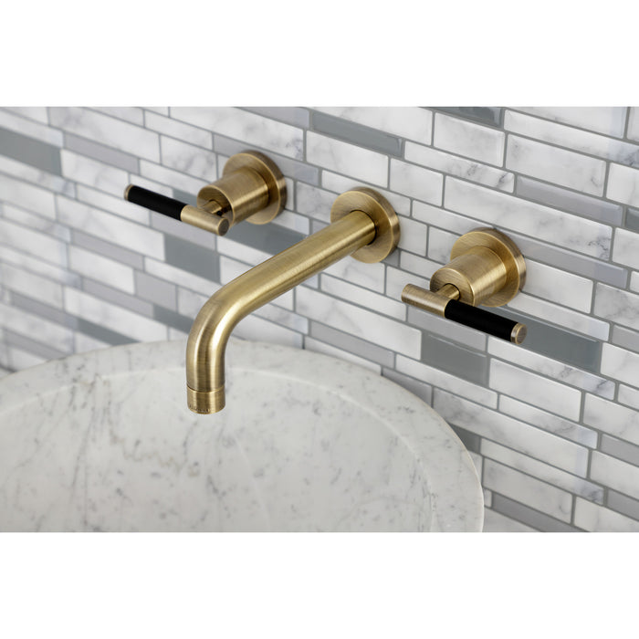 Kingston Sona KS8123CKL - Kaiser Double-Handle 3-Hole Wall Mount Bathroom Faucet, Antique Brass
