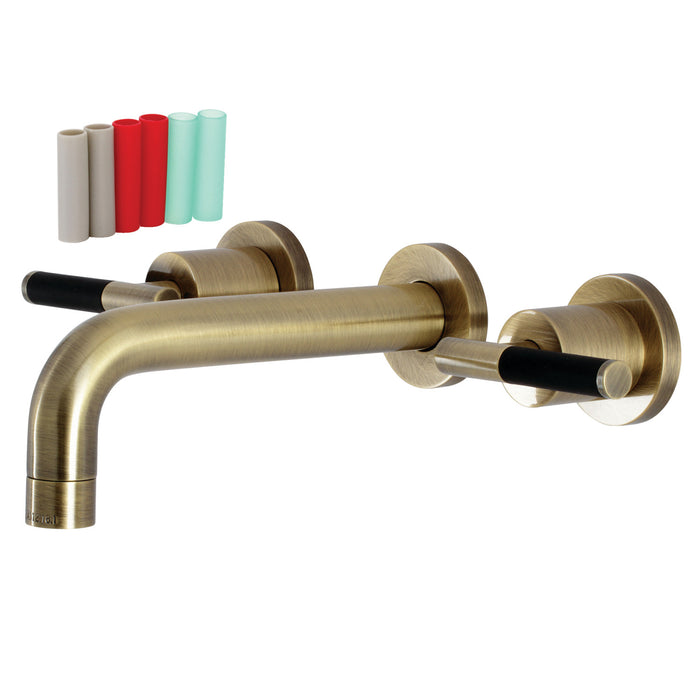 Kingston Sona KS8123CKL - Kaiser Double-Handle 3-Hole Wall Mount Bathroom Faucet, Antique Brass