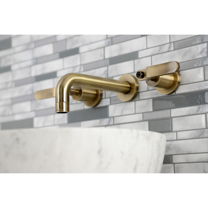 Kingston Sona KS8123KL - Whitaker Double-Handle 3-Hole Wall Mount Bathroom Faucet, Antique Brass