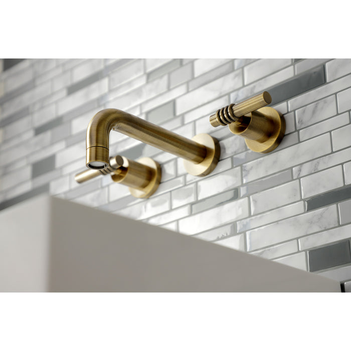 Milano KS8123ML Double-Handle 3-Hole Wall Mount Bathroom Faucet, Antique Brass