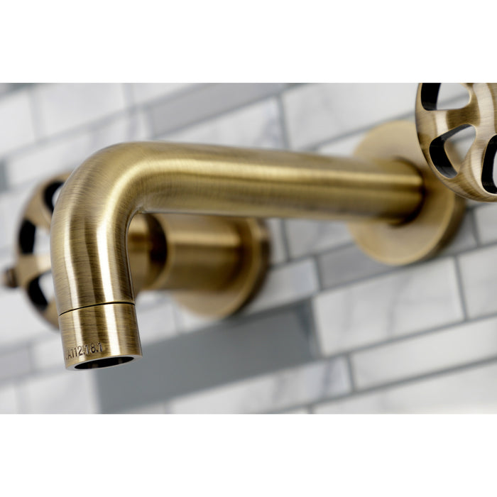 Kingston Sona KS8123RX - Belknap Double-Handle 3-Hole Wall Mount Bathroom Faucet, Antique Brass