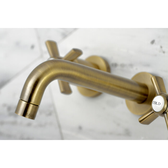 Kingston Sona KS8123ZX - Millennium Double-Handle 3-Hole Wall Mount Bathroom Faucet, Antique Brass