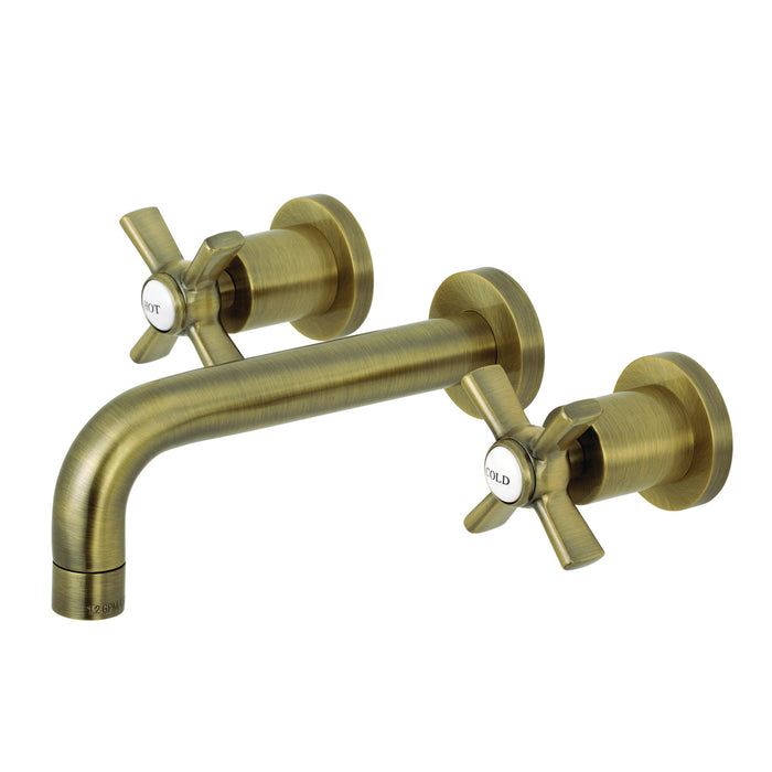Kingston Sona KS8123ZX - Millennium Double-Handle 3-Hole Wall Mount Bathroom Faucet, Antique Brass