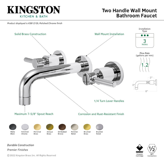 Kingston Sona KS8125DL - Concord Double-Handle 3-Hole Wall Mount Bathroom Faucet, Oil Rubbed Bronze