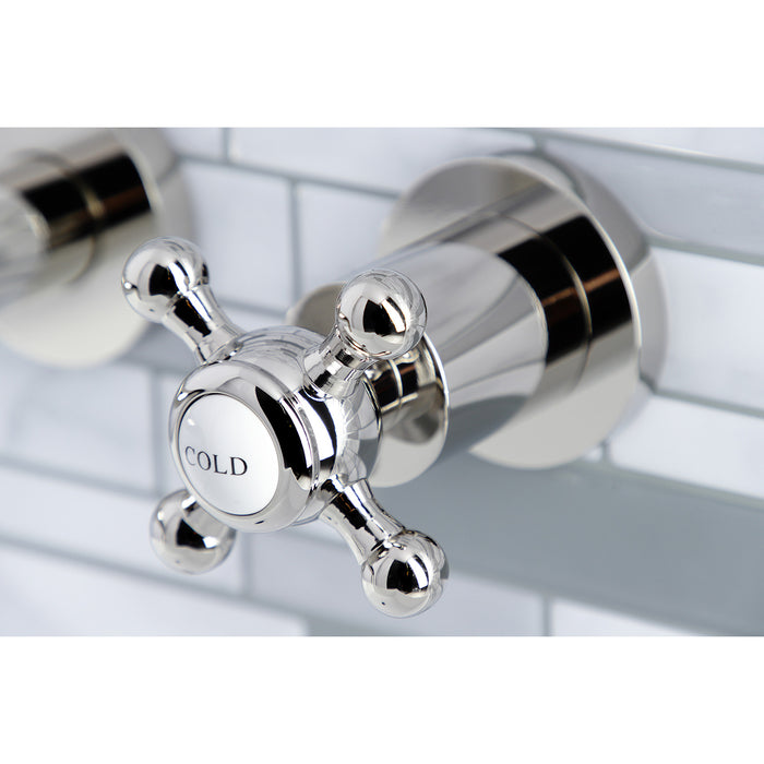 Kingston Sona KS8126BX - Metropolitan Double-Handle 3-Hole Wall Mount Bathroom Faucet, Polished Nickel