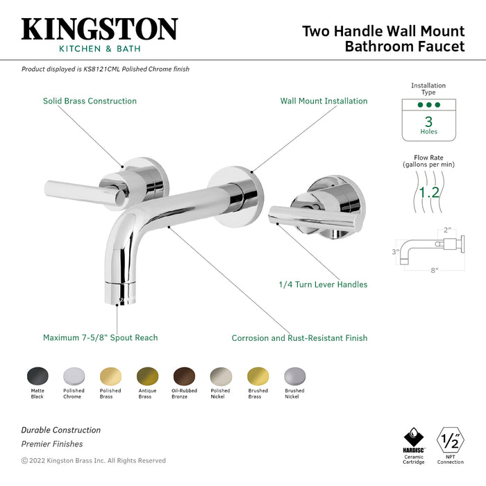 Kingston Sona KS8126CML - Manhattan Double-Handle 3-Hole Wall Mount Bathroom Faucet, Polished Nickel
