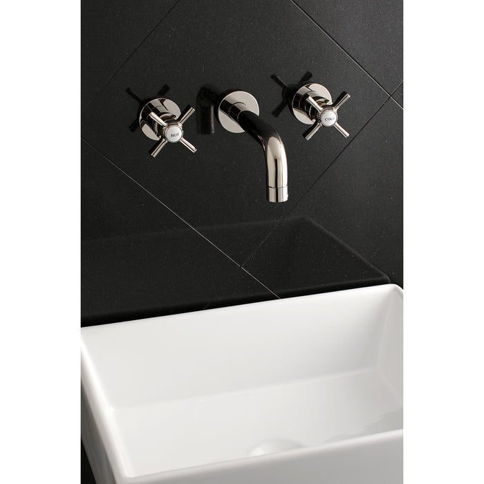 Kingston Sona KS8126ZX - Millennium Double-Handle 3-Hole Wall Mount Bathroom Faucet, Polished Nickel