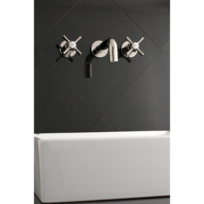 Kingston Sona KS8126ZX - Millennium Double-Handle 3-Hole Wall Mount Bathroom Faucet, Polished Nickel