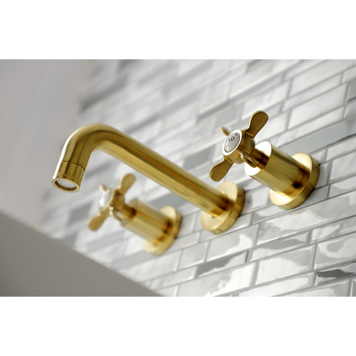 Kingston Sona KS8127BEX - Essex Double-Handle 3-Hole Wall Mount Bathroom Faucet, Brushed Brass