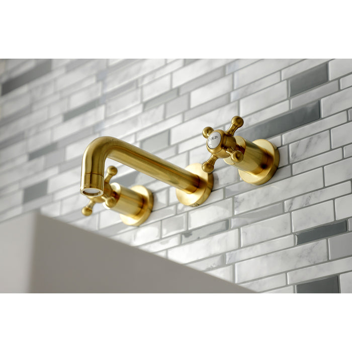 Kingston Sona KS8127BX - Metropolitan Double-Handle 3-Hole Wall Mount Bathroom Faucet, Brushed Brass