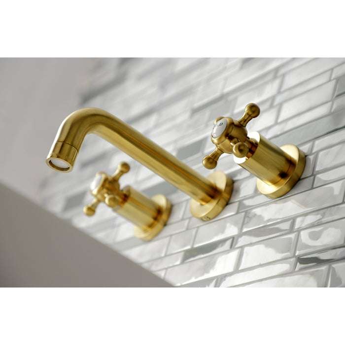 Kingston Sona KS8127BX - Metropolitan Double-Handle 3-Hole Wall Mount Bathroom Faucet, Brushed Brass