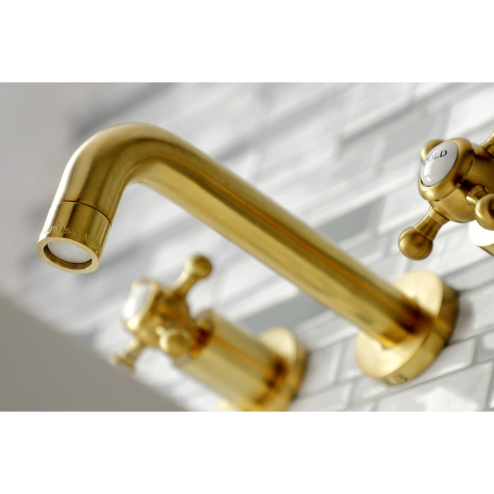 Kingston Sona KS8127BX - Metropolitan Double-Handle 3-Hole Wall Mount Bathroom Faucet, Brushed Brass